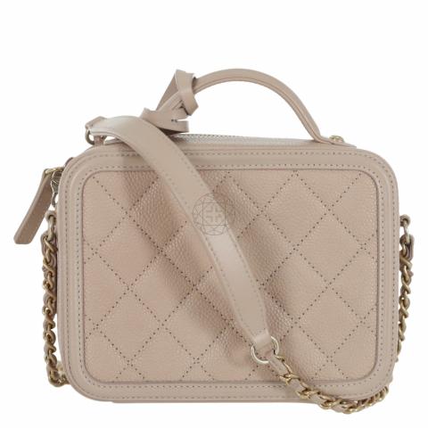 CHANEL Calfskin Raffia Small Vanity Case Bag White Beige 550261