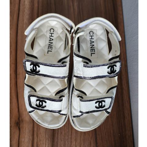 Sell Chanel Contrast-Trim Dad Sandals - White