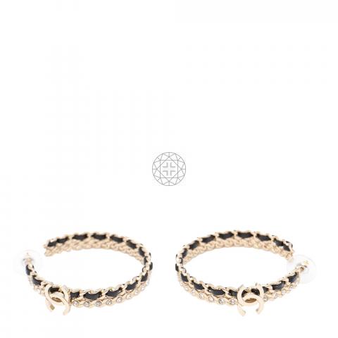Sell Chanel 20C Black and Gold Crystal Lambskin CC Chain Hoop Earrings -  Black/Gold