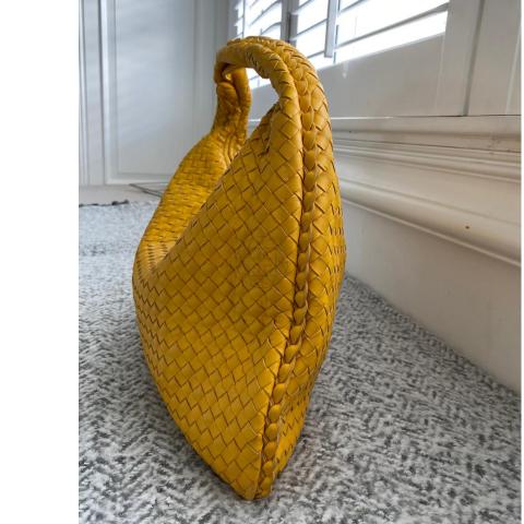 Bottega Veneta Yellow Intrecciato Woven Nappa Leather Medium Veneta Hobo Bag  - Yoogi's Closet