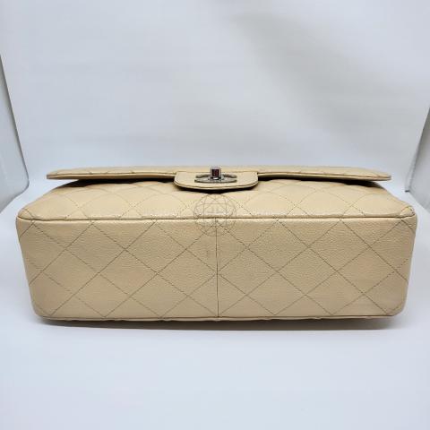 Chanel 13161338 Beige Caviar Jumbo Single Flap Gold Hardware - The