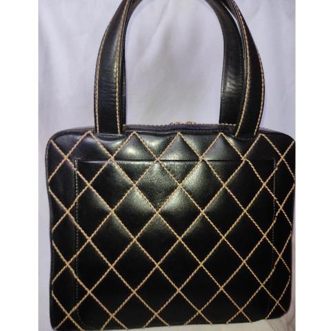 CHANEL CC Wild stitch Vintage Tote Bag Hand Bag Lambskin Leather Beige