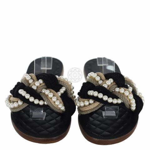 Sell Chanel Pearl Slide Sandals - Black 