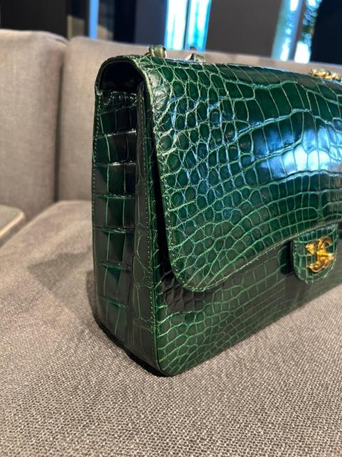 Sell Chanel Croc Emerald Jumbo Classic Flap Bag GHW - Green