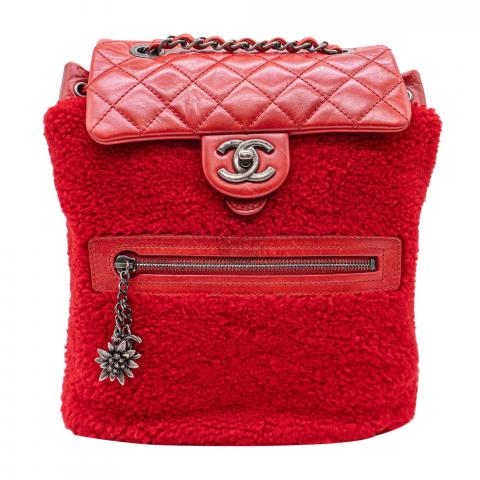 Sell Chanel Mountain Backpack Shearling - Red 