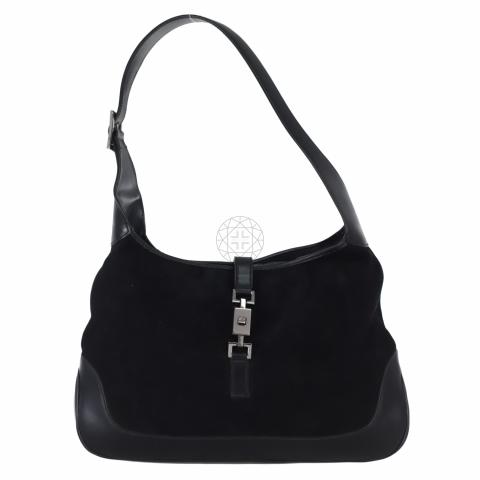 Gucci Black Suede Leather Jackie Hobo Shoulder Bag