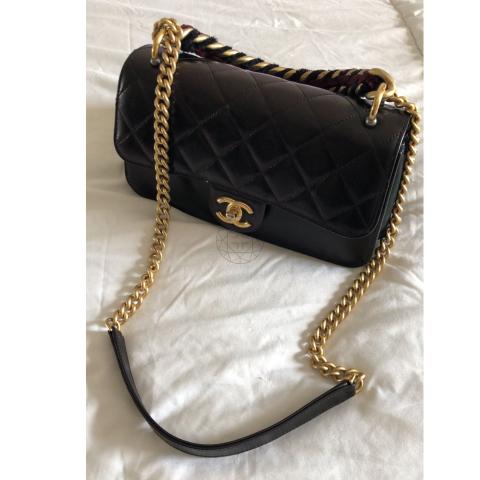 CHANEL Iridescent Calfskin Quilted Small Straight Lined Flap Black 319510