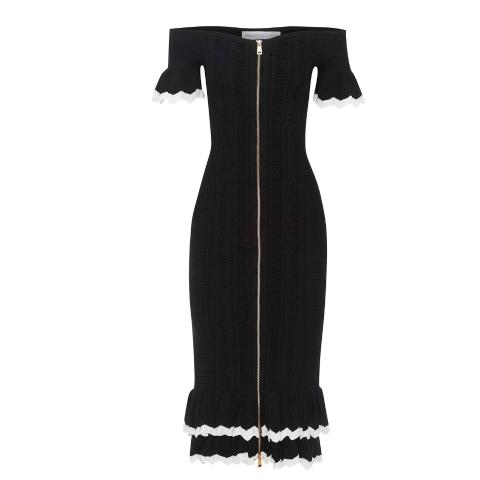 black knee length shirt dress Bari | Zip Front Cap Sleeve Weathercloth Shirt Dress main image 0
