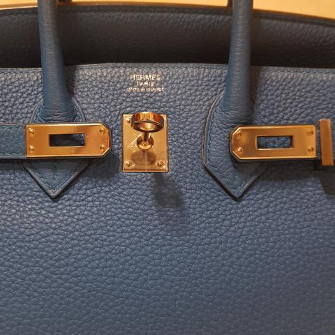 Replica Hermes Birkin 35cm Bag In Blue Agate Clemence Leather GHW