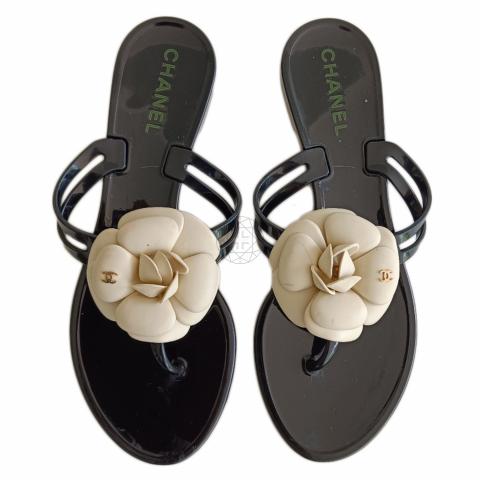 Sell Chanel Camellia Jelly Sandals - Black 