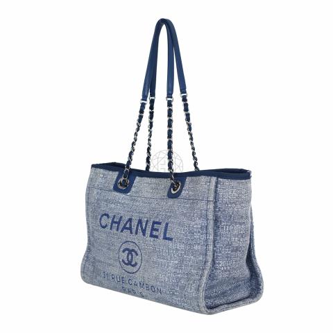 Chanel Deauville MM Women's Tote Bag Blue SPB-JB 312716