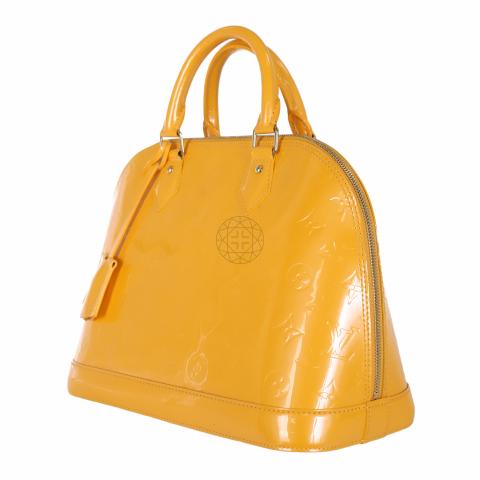 Auth Louis Vuitton Monogram Vernis Alma PM Handbag Light Yellow