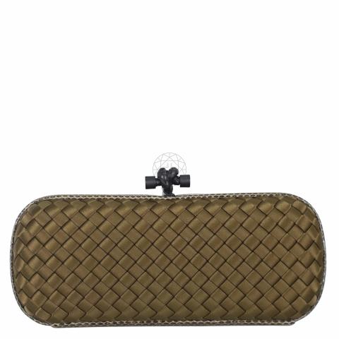 Bottega Veneta The Knot clutch in satin and python leather – Fancy Lux