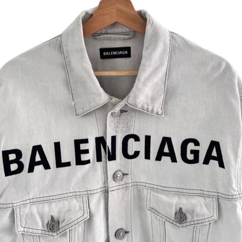 Balenciaga Oversized Political Campaign Logo Denim Jacket Sun Bleached Blue   724651THW254245  FOOTYCOM
