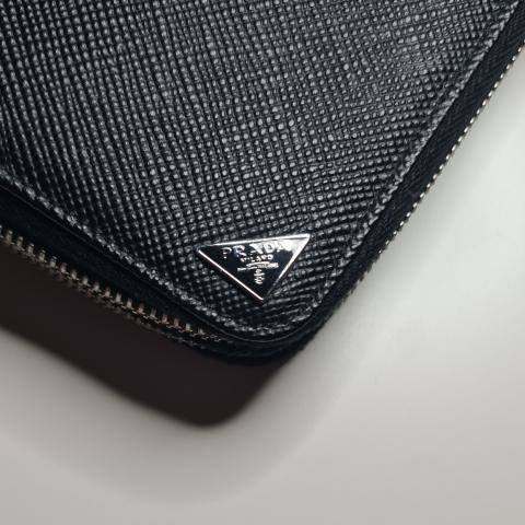 Prada Navy Blue Saffiano Leather Zip Around Wallet at 1stDibs