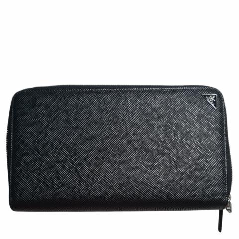 Sell Prada Saffiano Leather Double Zip Round Signature Wallet - Black |  