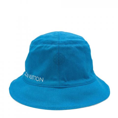 Louis Vuitton Bucket Hat Bonnet Monogram Essential Reversible Blue Denim  0685AK