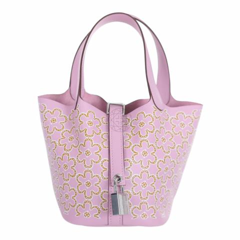 Hermes Micro Lucky Daisy Picotin 14 Swift Chai / Rose / Blanc