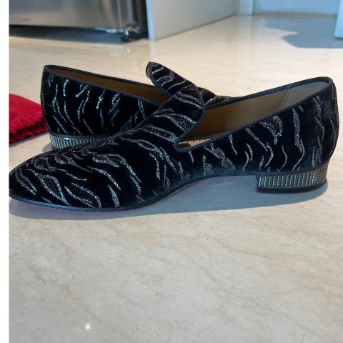 Christian Louboutin COLONNAKI Mens Velvet Glitter Flat Loafers Shoes