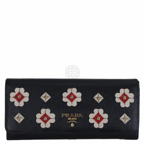 Sell Prada Floral Leather Embellished Long Wallet - Black 