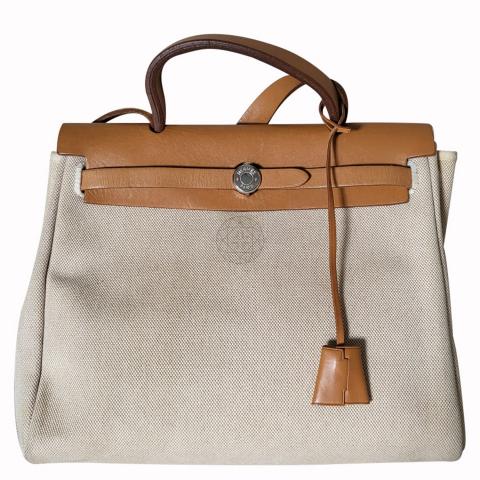 HERMES Herbag PM 31 (2-in-1) Orange Canvas with Dark Brown