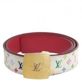 Louis Vuitton, Accessories, Louis Vuitton Lv Initiales 4mm Gold White  Damier Azur Belt