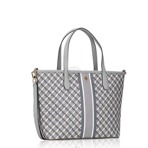 Sell Tory Burch Mini Geo Logo Stripe Top Zip Tote - Grey 