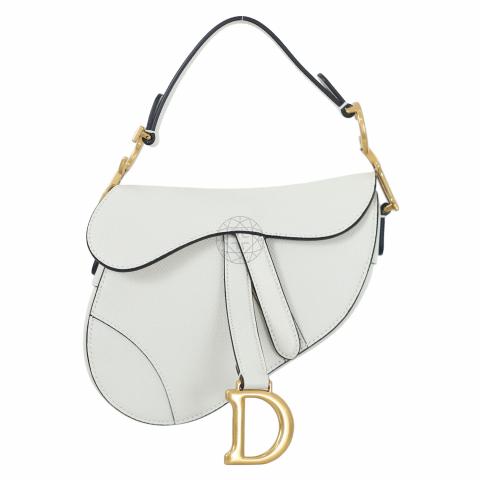 CHRISTIAN DIOR Grained Calfskin Mini Saddle Bag White 394808