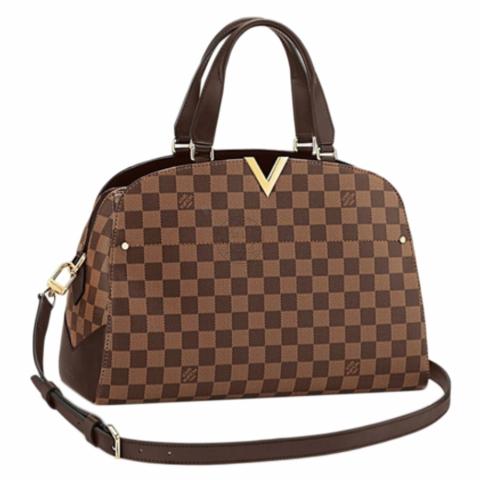 Pre-Owned LOUIS VUITTON Louis Vuitton Kensington bowling handbag N41505  Damier canvas leather Ebene (Good) 