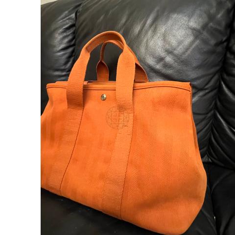 HERMES Canvas Valparaiso GM Silver Button Handle Bag Orange