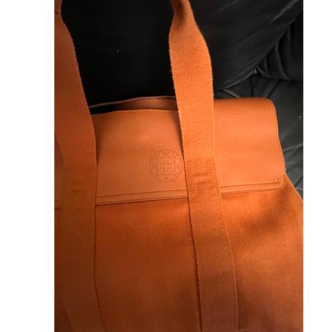 HERMES Canvas Valparaiso GM Silver Button Handle Bag Orange