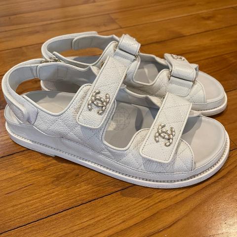 Chanel white dad sandals hot sale