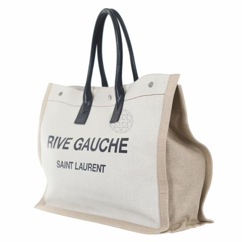 White Rive Gauche logo-printed linen-blend tote bag, Saint Laurent