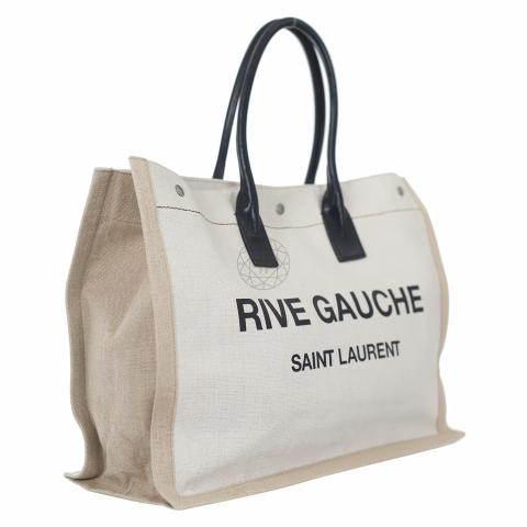 White Rive Gauche logo-printed linen-blend tote bag, Saint Laurent