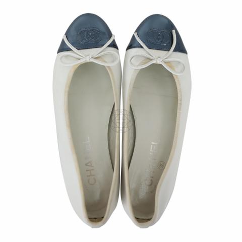 CHANEL Metallic Aged Calfskin Quilted Cap Toe Ballerina Flats 38.5