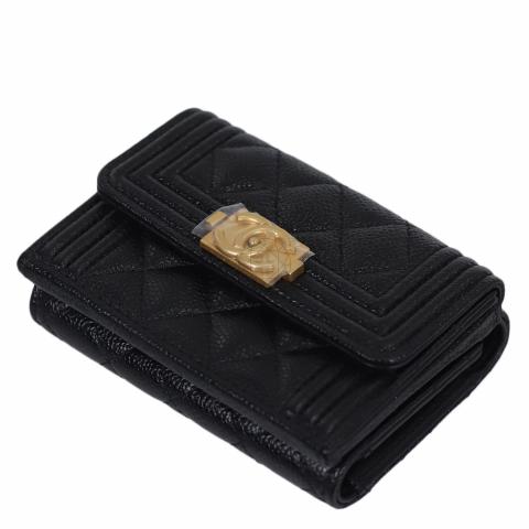 Chanel Boy Trifold Compact Wallet in Black Caviar GHW
