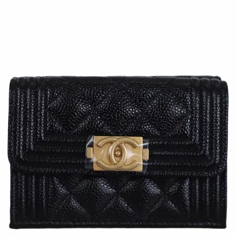 Sell Chanel Caviar Tri-Fold Boy Compact Wallet Black