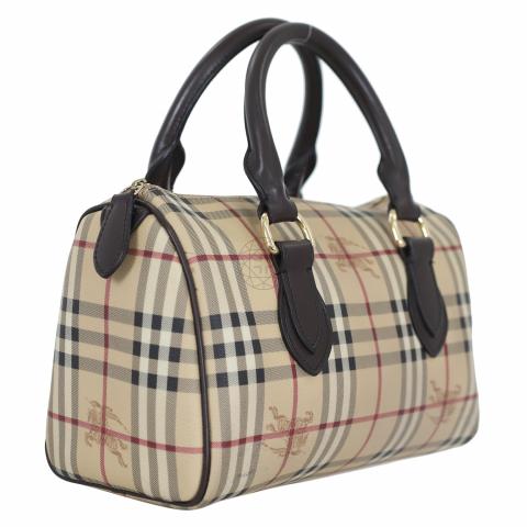 Burberry Gold Haymarket Check PVC and Leather Thornley Bowling Bag Burberry