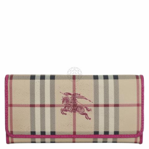 Sell Burberry Checkered Long Flap Wallet - Brown/Fuchsia 