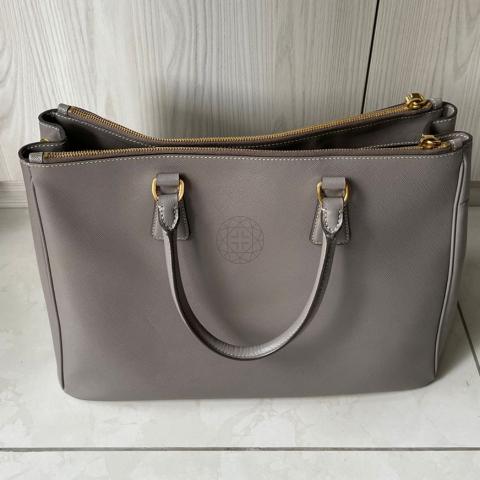 Prada Saffiano Double Zip Top Grey Leather Tote Bag – EVEYSPRELOVED