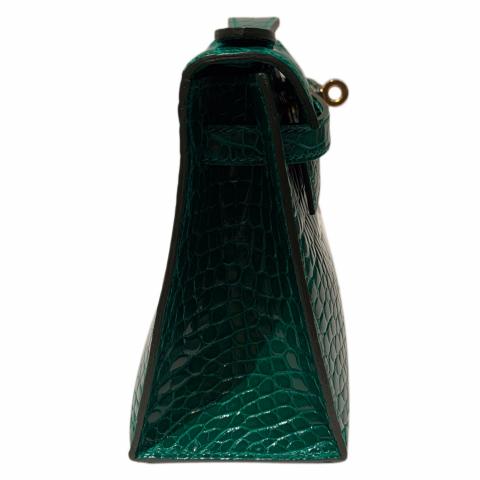 Hermes Green Vert Emerald Crocodile Mini Kelly Pochette Clutch Bag