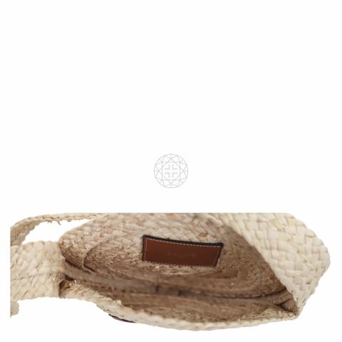 CELINE Raffia Calfskin Small Round Bag Natural Tan 1147896