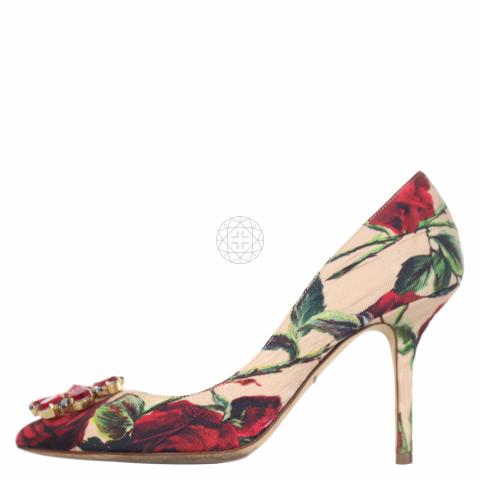 Sell Dolce & Gabbana Embossed Floral Embellished Pumps -  Nude/Red/Multicolor 
