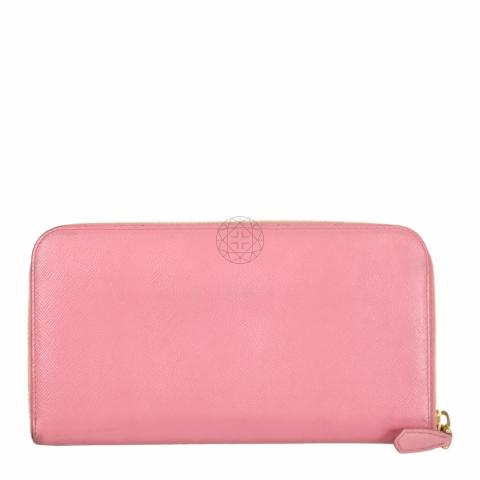 Prada Peonia Pink Large Saffiano Leather Wallet Zip Around Wallet 1ML506.  BNIB
