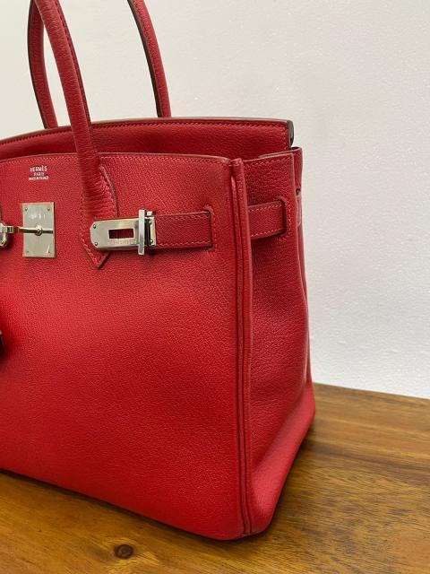Hermes PHW Birkin 30 SPO Hand Bag Chevre Leather U5 Red Color