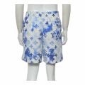 White & Blue Watercolor Monogram Swim Shorts