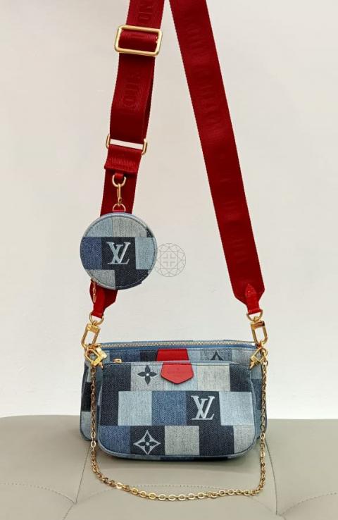 Louis Vuitton Micro Pochette Accessoires Denim Monogram Check Blue/Red in  Denim Canvas/Calf Leather with Gold-tone - US