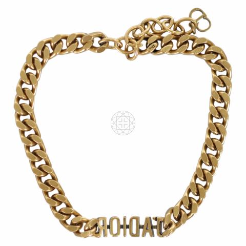 Golden multi chain choker necklace with alphabet motif in cz -
