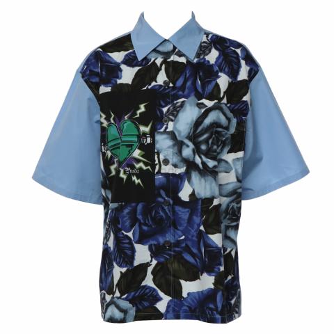 Sell Prada Printed Short Sleeve Button Up Shirt - Blue 