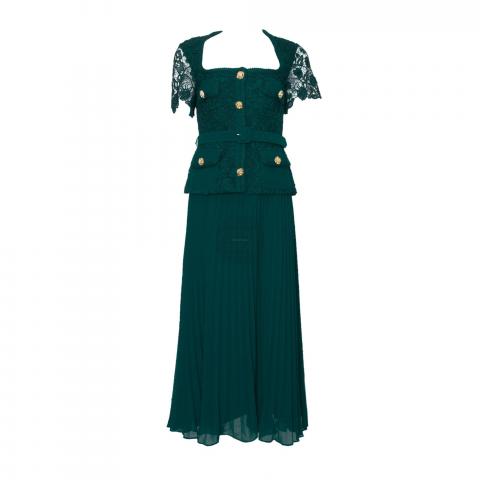 slim fit dress slacks Self-Portrait Lace Sleeveless Midi Dress Green main image 1